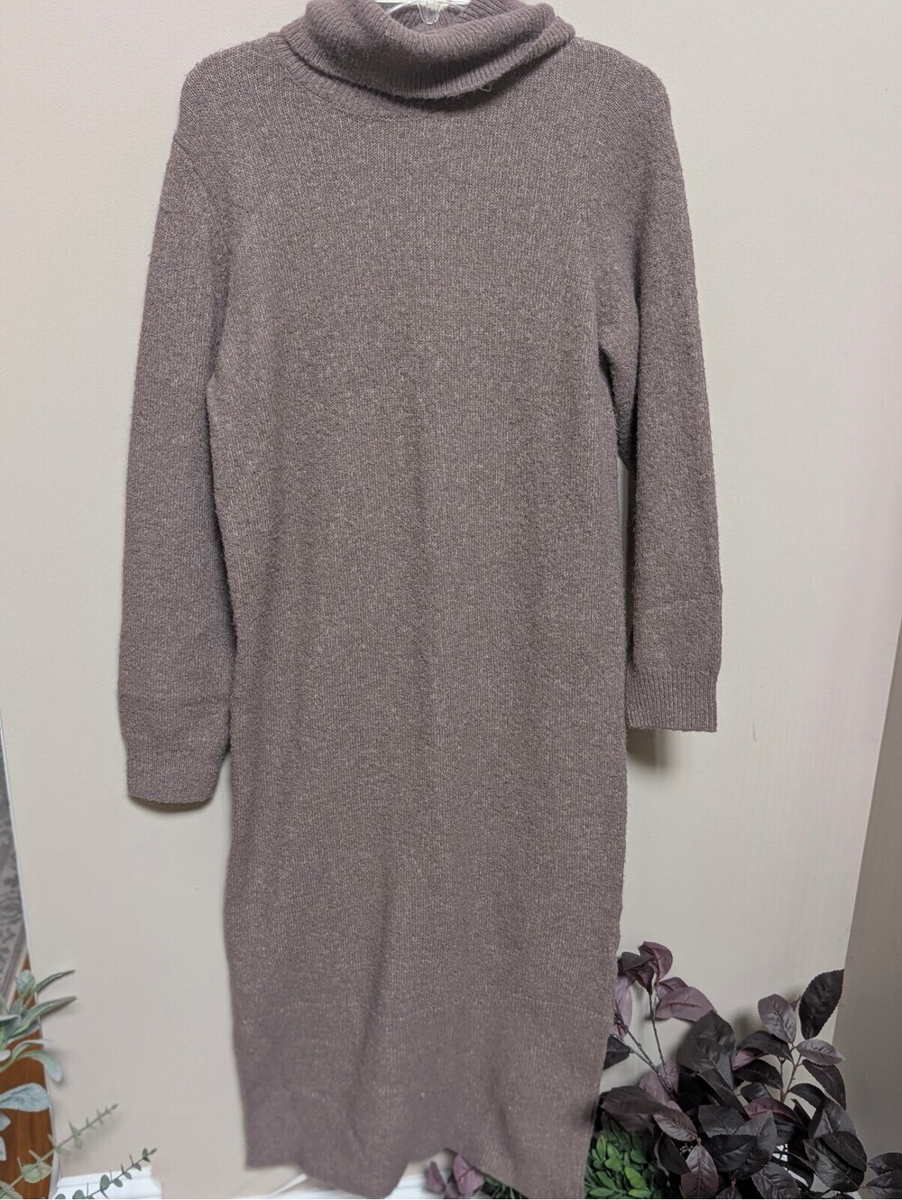 George Taupe Cowl Neck Sweater Dress Size Large, Soft Knit with Stretch